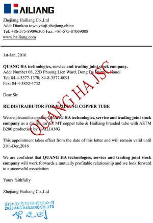 Quảng H&agrave; - Đại l&yacute; ống đồng Hailiang